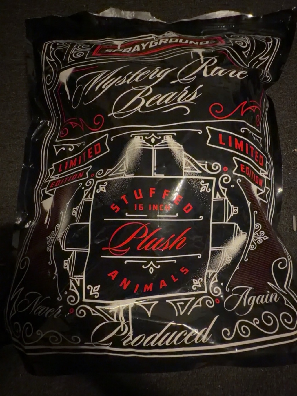 Sprayground Black  Red Rare Bear Collectible Packaging
